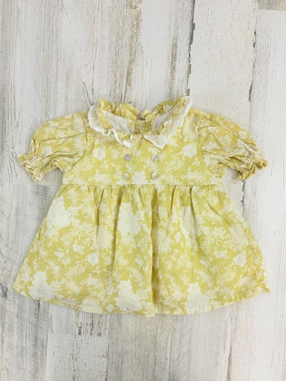 La Coqueta Girls Sz 12 M Yellow Toile Baby Dress